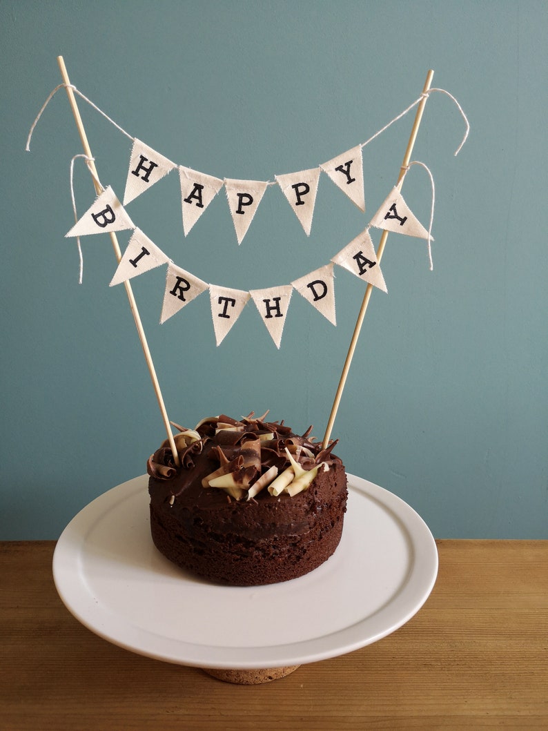 Happy Birthday cake bunting, burlap cake topper, Hessian cake bunting, rustic cake topper, happy birthday topper, birthday party cake image 1