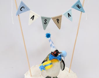 Personalised name cake bunting, boys blue custom name cake topper, felt cake bunting, personalised cake bunting,