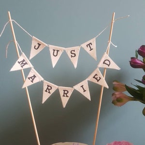 Just married wedding cake topper bunting banner, rustic vintage wedding cake topper, ivory cake topper, just married rustic cake bunting