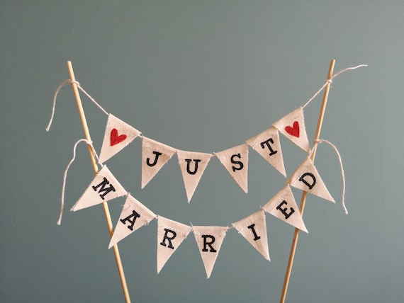 Just married wedding cake topper bunting banner, rustic vintage wedding cake topper, ivory cake topper, just married rustic cake bunting