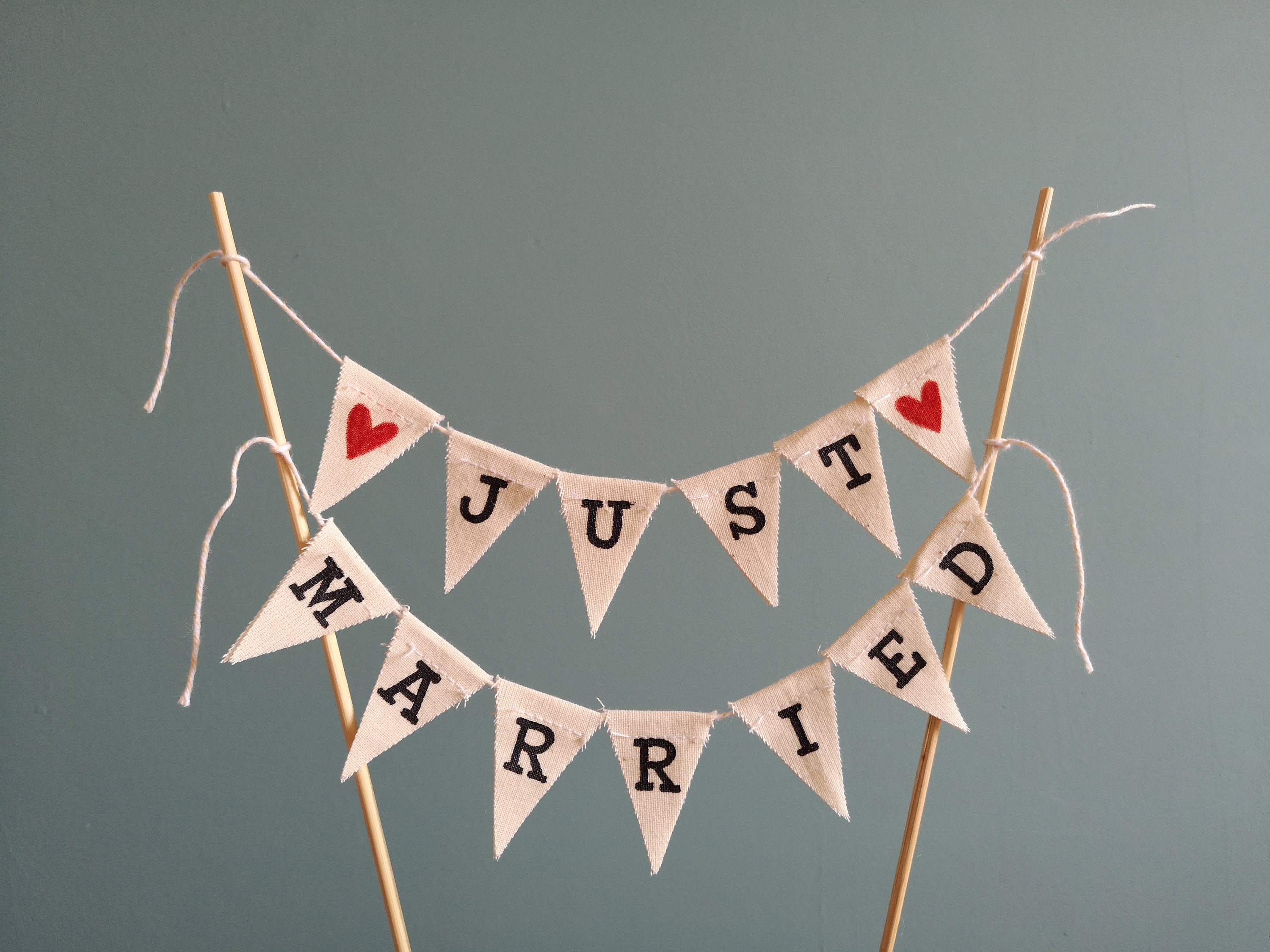 Just married wedding cake topper bunting banner, rustic vintage wedding cake topper, ivory cake topper, just married rustic cake bunting