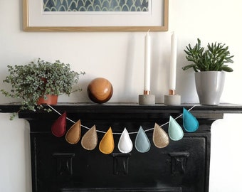 Scandi muted Raindrop Garland, Droplet Garland, Felt Garland, Nursery decor, pastel rainbow banner, Nursery Garland,Teardrop Garland