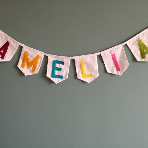 Rainbow Name Banner, Personalised Fabric Bunting Banner, Custom Name Garland, Nursery Name Sign, Baby Shower Gift, Baby Name Banner, Rainbow