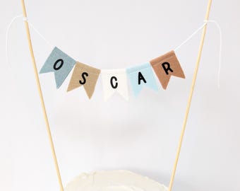 Personalised name cake bunting, boys blue custom name cake topper, felt cake bunting, personalised cake bunting,