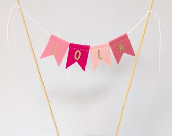 Personalised name cake bunting, mixed soft pastel pinks, custom name cake topper, felt cake bunting, personalised cake bunting,
