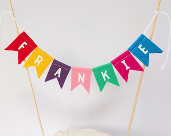 Personalised rainbow name cake bunting, custom name cake topper, felt cake bunting, personalised cake bunting,
