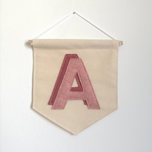 Initial banner, personalised initial, A - Z wall hanging, letter art, single letter, fabric custom letter wall hanging, kids playroom decor.
