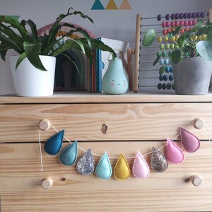 Scandi muted Raindrop Garland, Droplet Garland, Felt Garland, Nursery decor, pastel rainbow banner, Nursery Garland,Teardrop Garland image 4