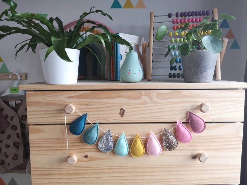 Scandi muted Raindrop Garland, Droplet Garland, Felt Garland, Nursery decor, pastel rainbow banner, Nursery Garland,Teardrop Garland image 4