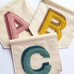 Initial banner, personalised initial, A Z wall hanging, letter art, single letter, fabric custom letter wall hanging, kids playroom decor. image 5