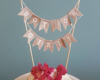 Boy or girl cake bunting, gender reveal cake topper, gender reveal party, gender announcement, rustic baby shower cake topper, boy or girl?