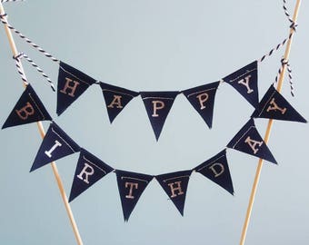 Happy Birthday Cake Topper Monochrome Bunting.