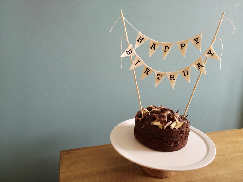 Happy Birthday cake bunting, burlap cake topper, Hessian cake bunting, rustic cake topper, happy birthday topper, birthday party cake image 3