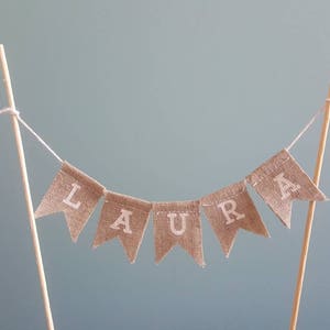 Burlap name bunting, custom name cake topper, Hessian cake bunting, personalised cake bunting, birthday cake topper, rustic cake topper image 2