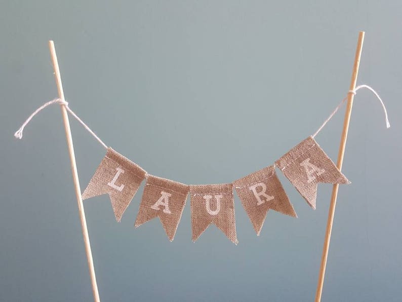 Burlap name bunting, custom name cake topper, Hessian cake bunting, personalised cake bunting, birthday cake topper, rustic cake topper image 2