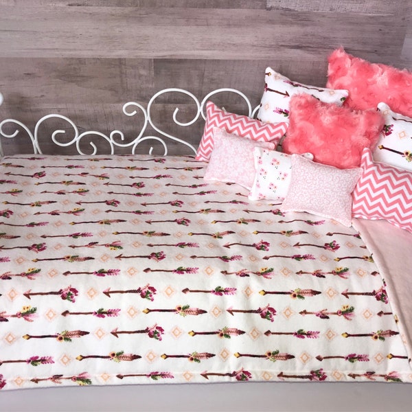 18 Inch Doll Bedding - Floral Arrow Bedding handmade & designed to fit doll beds such as American Girl® dolls or other 18" soft-body Dolls