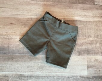 18 Inch Doll Clothes - Boys Olive Green Shorts with working Pockets, handmade & designed for dolls like American Girl®/18" soft body doll