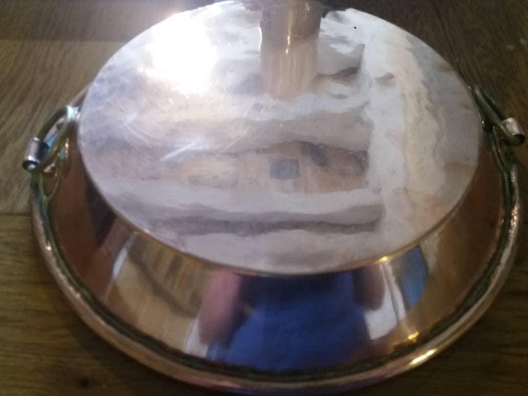 Petite Boîte Ronde Doublée en Cuivre Gratin Rôti Plateau Plat de Tarte Antique Français Cuisine Mais