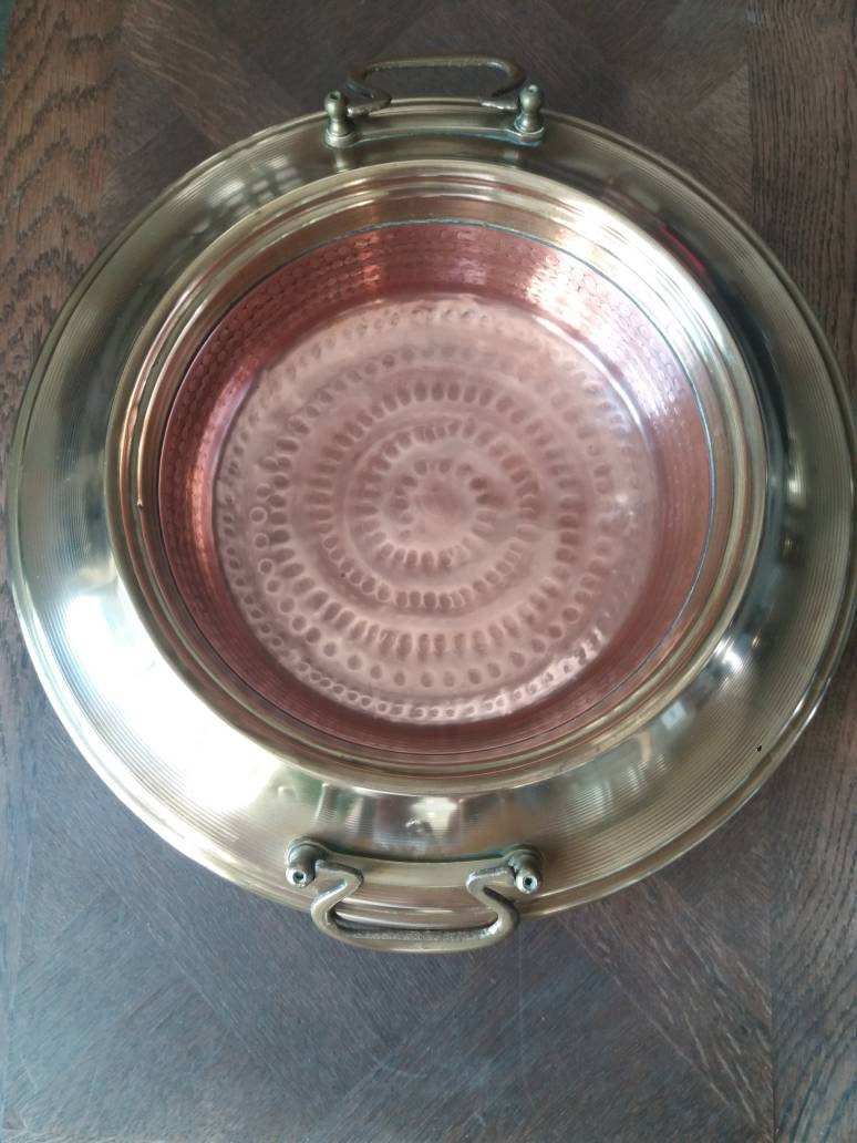 Cuivre Laiton Vintage Encastré Bol à Poignée Jumelle Français Maison de Vie Cuisine Artisan Plannish