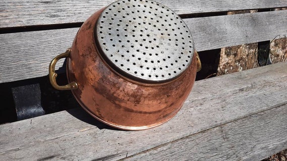 Large Vintage Copper Twin Handled Vegetable Strainer Colander