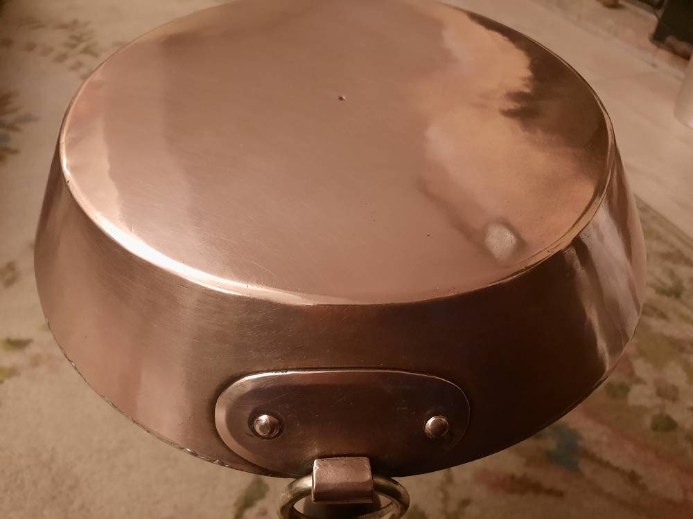 Moyennement Plannished Rond en Étain Doublé de Cuivre Gratin Poêle Rôti Plateau à Tarte Plat Antique