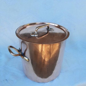 Antique copper stockpot cookware pans braizer french cookware marmite faitout kitchen dining 5.4kg bronze handles lidded casserole tin lined