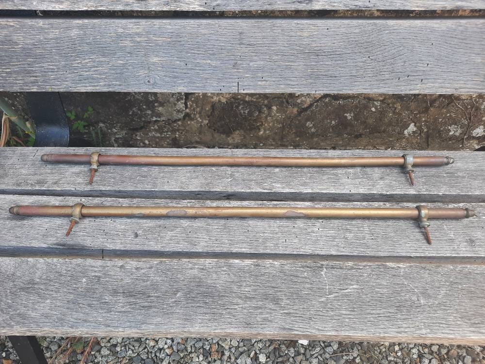 2 Vintage Extendable French Paris Brass Cafe Rods + 4 New Fixing Hooks