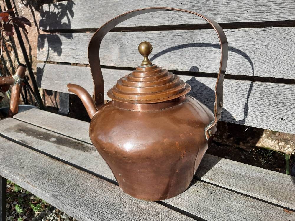 Antique Quality Large Copper Kettle French Teapot Display Plannished