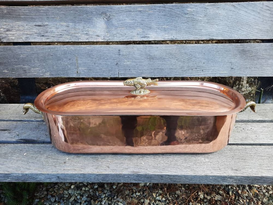 Vintage Wagner Copper Fish Kettle: German Bronze Handle Cookware