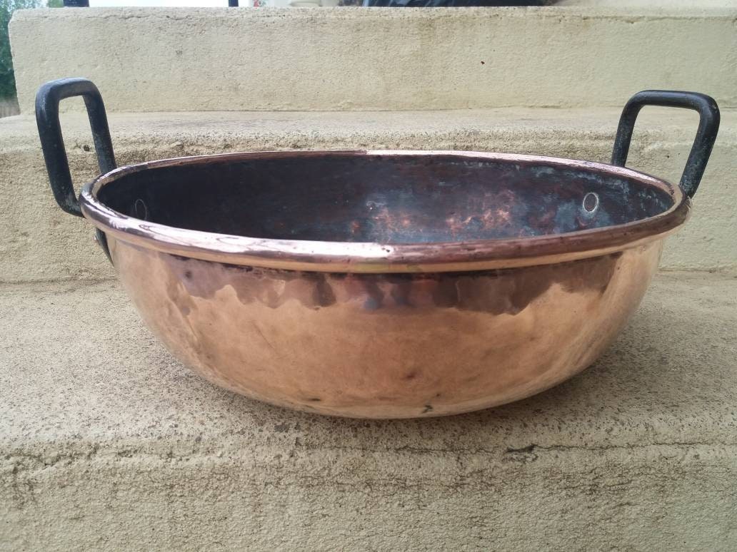 Antique Confiture de Cuivre Pan Fruit Bowl Préserver Pot Praliné Planiné Français Bassine Ustensiles