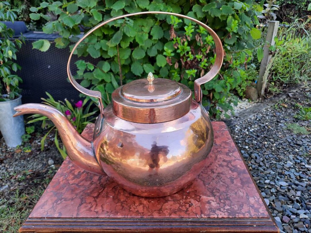 Antique Copper Artisan Plannished Quality Kettle French Teapot Hand