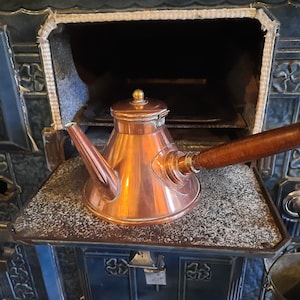 Vintage French Copper Chocolate Kettle: Handmade Tin-Lined Teapot