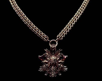 Norse Odin Pendant Paired With a Handcrafted Stainless Steel Chain Maille Necklace