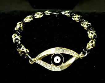 Handcrafted Evil Eye Anondized Aluminum Byzantine Chain Maille Bracelet