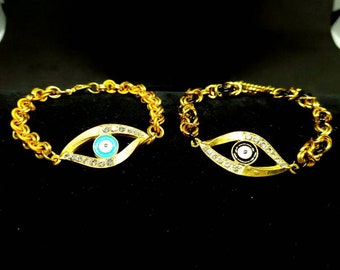 Handcrafted Anondized Aluminum Evil Eye Byzantine Chain Maille Bracelet