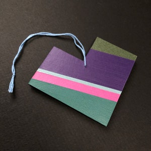 Striped Heart 2, Handmade Geometric Paper Ornament, One-of-a-kind Two-sided Graphic Colorful Decorative Hanging Ornament for All Occasions