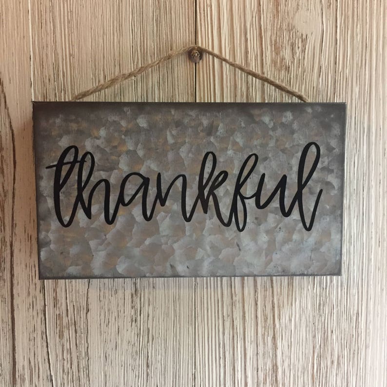 Galvanized Metal Thankful Hanging Wall Sign Metal Wall Sign | Etsy