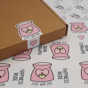 Wax melt burner pink box seal thank you stickers. Postage stickers Wax melt stickers, happy post labels