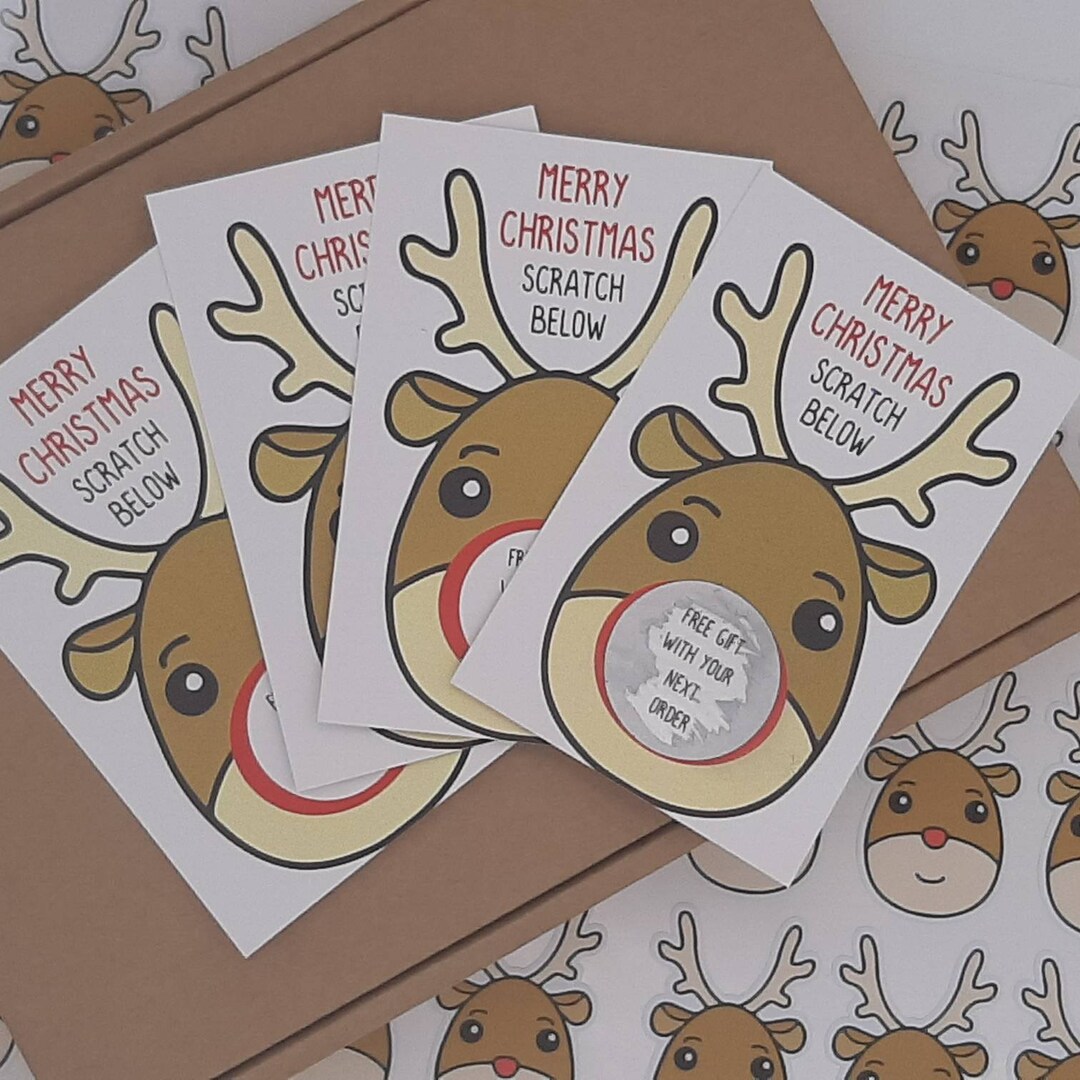 Christmas Reindeer Scratch Cards for Businesses Offer Cards Etsy