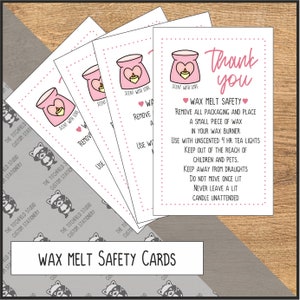 Wax melt safety cards wax melt burner business cards, thank you cards, compliment slips