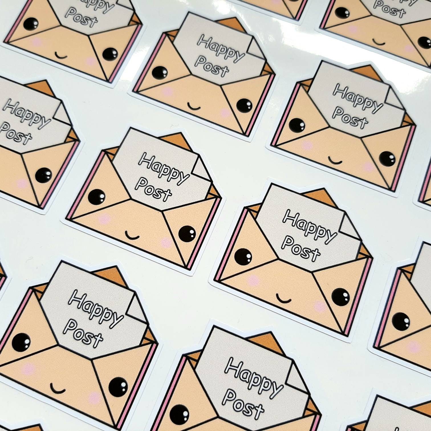 Die Cut Pink Envelope Stickers. Cute Happy Post, Happy Mail Labels. 