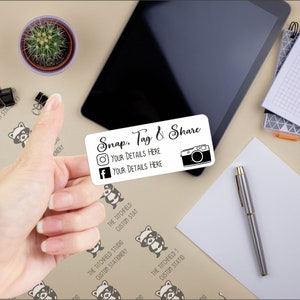 Custom instagram , facebook snap tag and share social media postage stickers. Custom business stickers, facebook stickers.