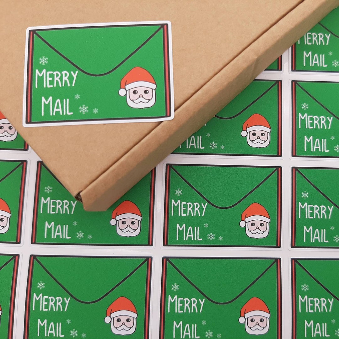 Die Cut Cute Santa Merry Mail Christmas Packaging Stickers. Cute Happy