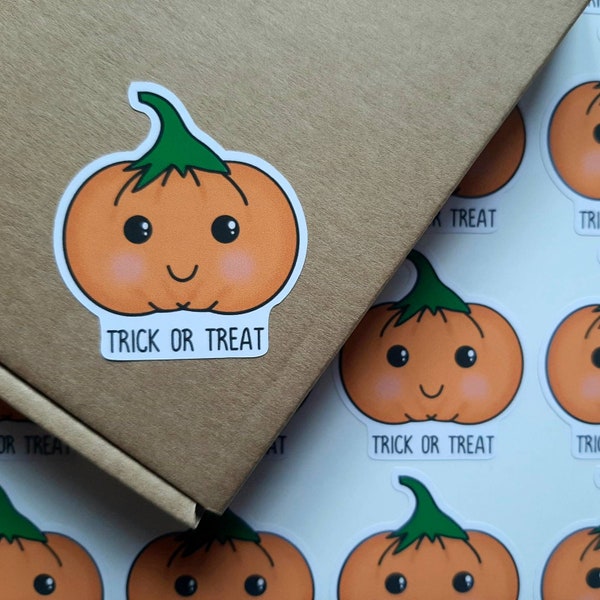 Die cut pumpkin halloween trick or treat stickers. Cute happy post, happy mail labels. Thank you stickers