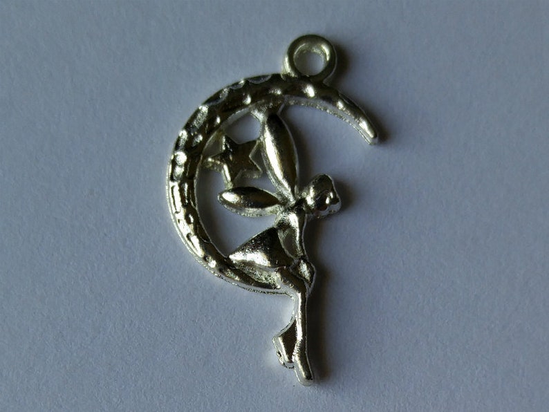 Jewelry Angel Moon Star Jump ring Fairy Pendants 1 Silver Plated Moon Fairy Charm