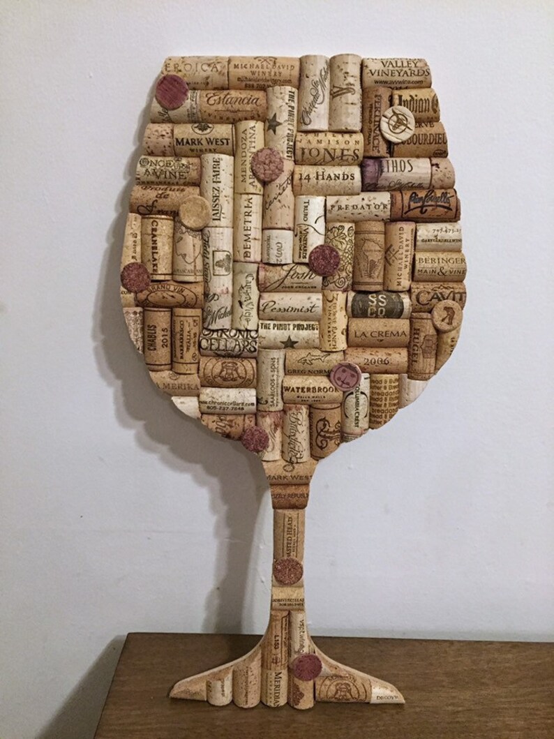 Wine Glass Cork Art Upcycled Home Decor Wall Gifts Housewarming Gift Bar