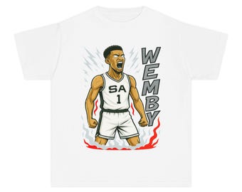 Jeugd-T-shirt in stripstijl, Victor Wembanyama-ontwerp, basketbalfanshirt, graphic tienertop, anime-shirt voor kinderen