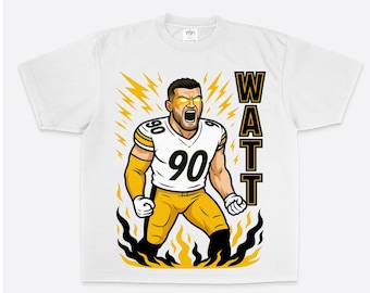 TJ Watt 90 grafisch T-shirt, oversized voetbalshirt, jumbo anime sport-T-shirt, Steelers Streetwear, zwaargewicht fanshirt, Pittsburgh