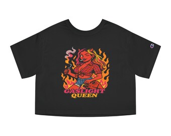 Beschnittenes T-Shirt, Gas Light Queen, Teufelin Charakter, Damen T-Shirt, Vintage Vibes, Retro-Mode, Festivalkleidung, Edgy Street Style,