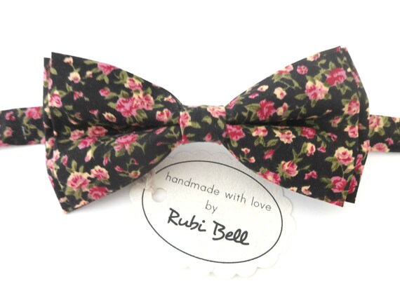 Bow Tie Black Floral Bow Tie Wedding Bow Tie Black Bow Etsy